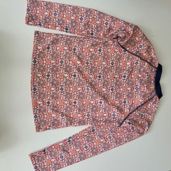 14 CABANA LIFE CORAL PINK NAVY BLUE LONG SLEEVE SWIM TOP RASHGUARD RASH GUARD XL - Picture 4 of 8